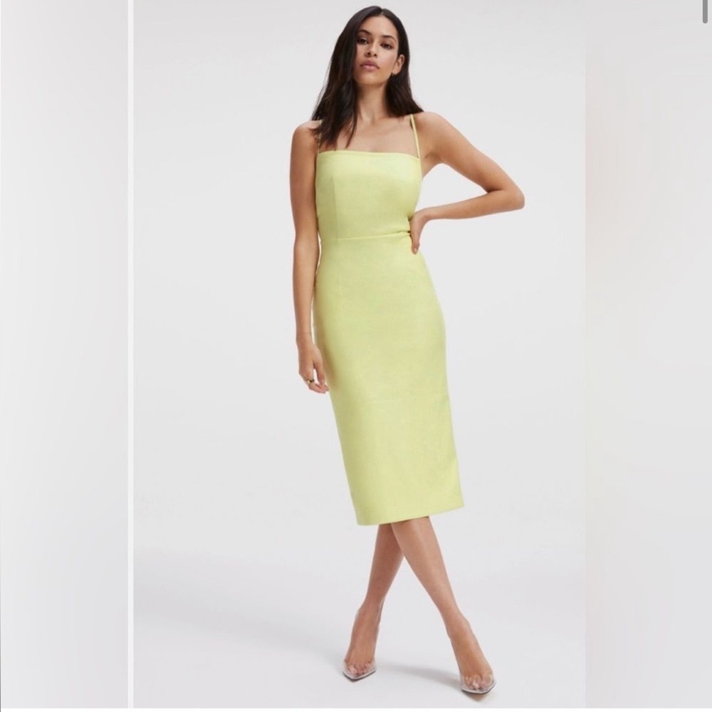 NWT Good America Faux Leather Vacay Dress in Key Lime Green Color